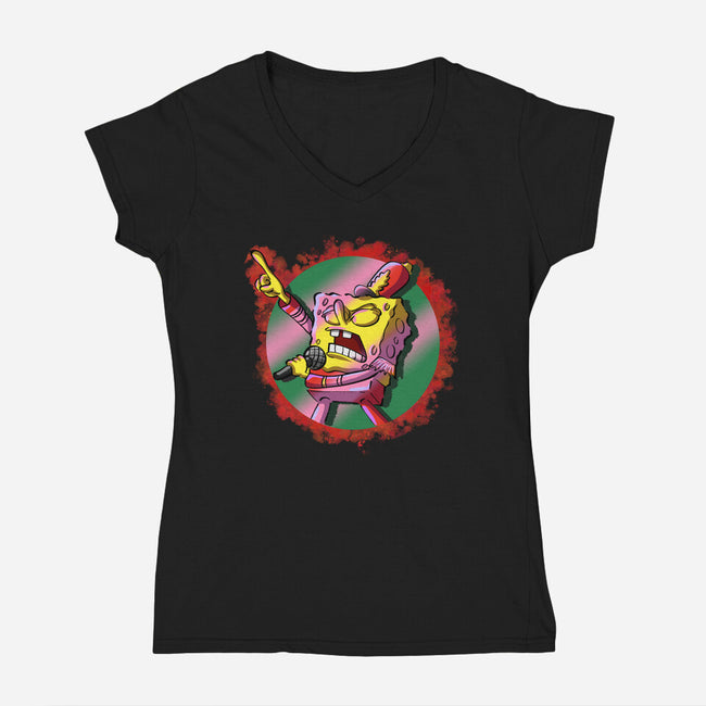 Singer Sponge-Womens-V-Neck-Tee-nickzzarto