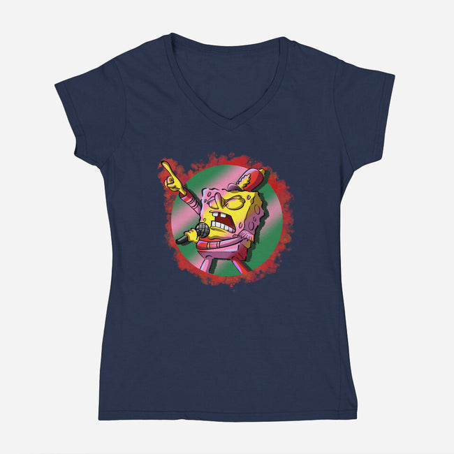 Singer Sponge-Womens-V-Neck-Tee-nickzzarto