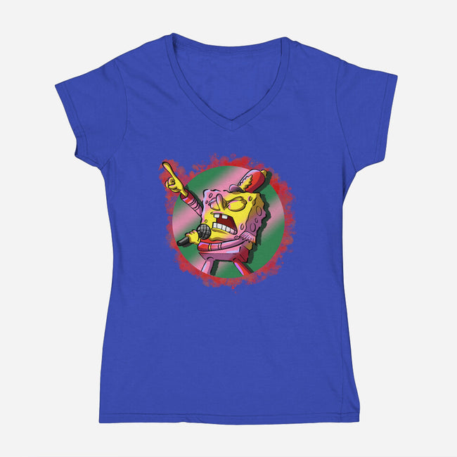 Singer Sponge-Womens-V-Neck-Tee-nickzzarto