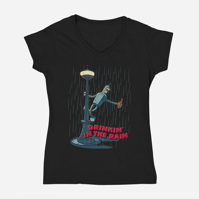Drinkin In The Rain-Womens-V-Neck-Tee-Getsousa!