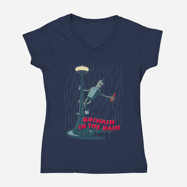 Drinkin In The Rain-Womens-V-Neck-Tee-Getsousa!