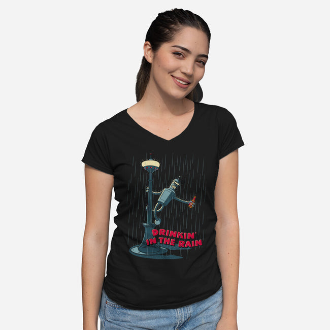 Drinkin In The Rain-Womens-V-Neck-Tee-Getsousa!