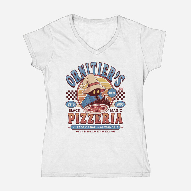 Ornitier Pizzeria Vintage-Womens-V-Neck-Tee-LAGELANTEE