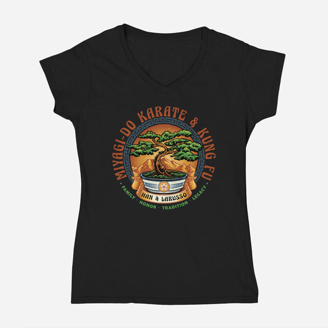 Karate And Kung Fu-Womens-V-Neck-Tee-glitchygorilla