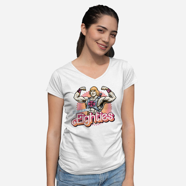 Master Of The Eighties-Womens-V-Neck-Tee-glitchygorilla
