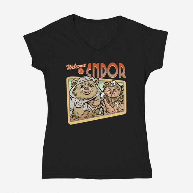 Welcome To Endor-Womens-V-Neck-Tee-palmstreet