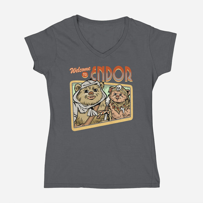 Welcome To Endor-Womens-V-Neck-Tee-palmstreet