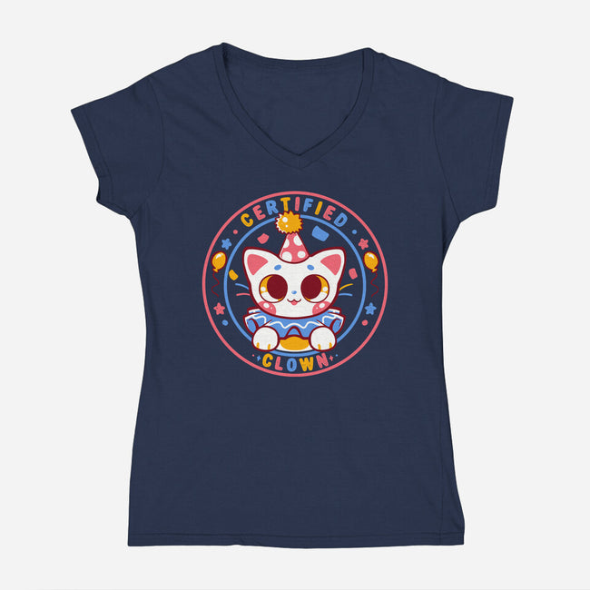 Certified Clown Cat-Womens-V-Neck-Tee-TechraNova