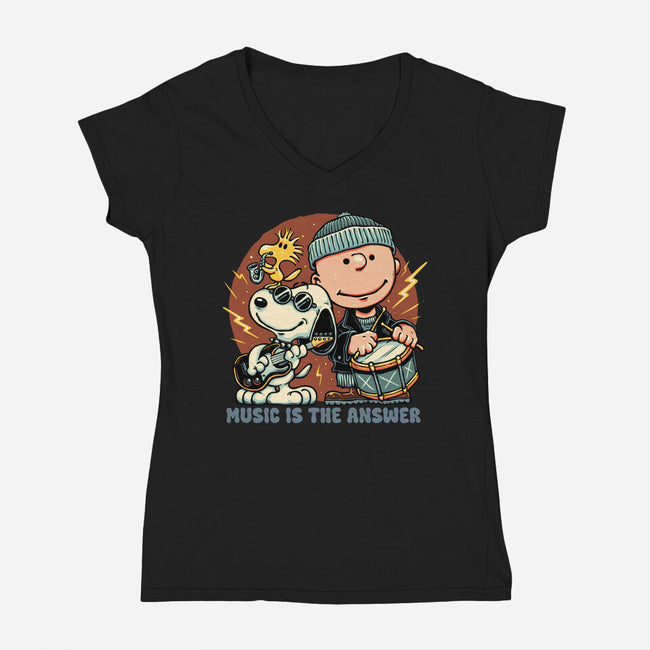 Music Is The Answer-Womens-V-Neck-Tee-glitchygorilla