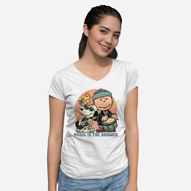 Music Is The Answer-Womens-V-Neck-Tee-glitchygorilla