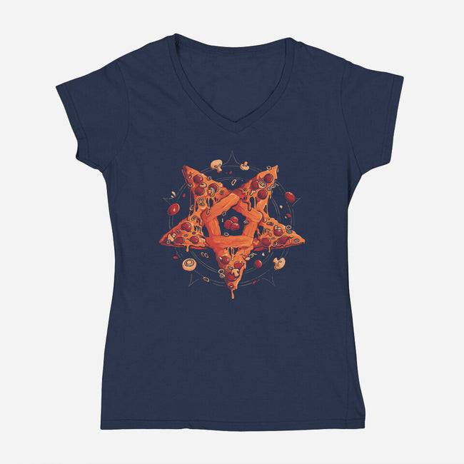 All Hail Pizza-Womens-V-Neck-Tee-eduely