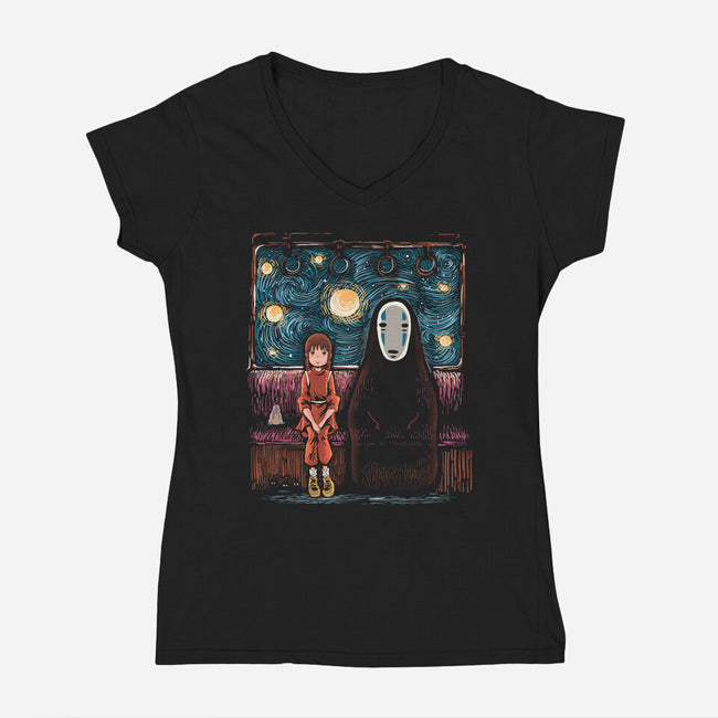 Starry Train-Womens-V-Neck-Tee-zascanauta