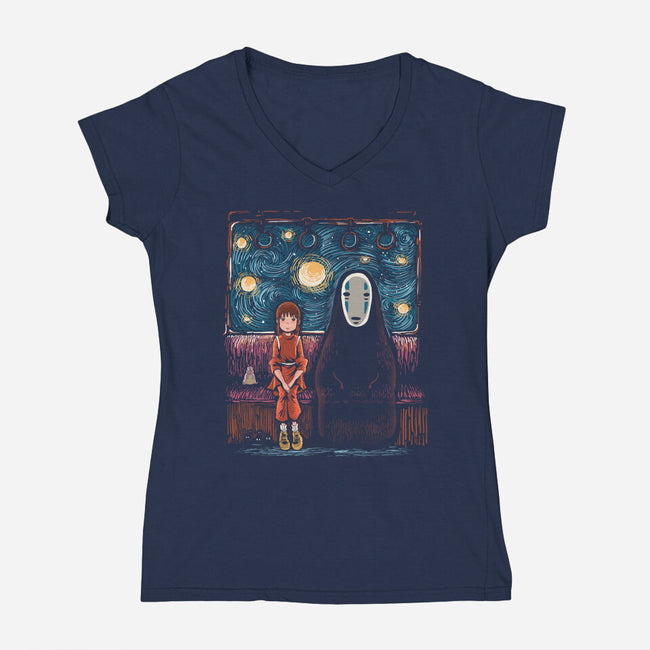 Starry Train-Womens-V-Neck-Tee-zascanauta