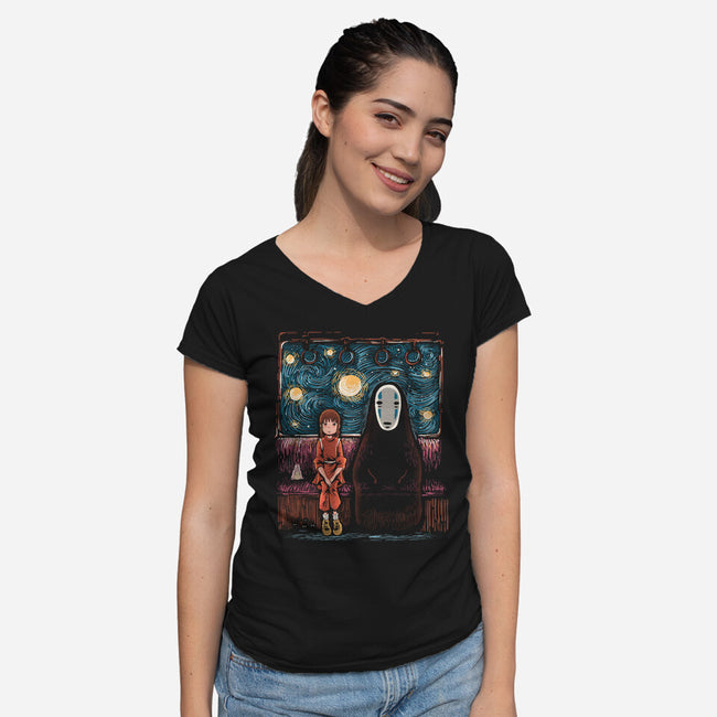 Starry Train-Womens-V-Neck-Tee-zascanauta