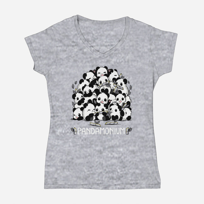 Pandamonium Family-Womens-V-Neck-Tee-Vallina84