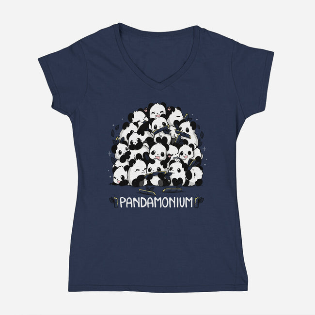 Pandamonium Family-Womens-V-Neck-Tee-Vallina84