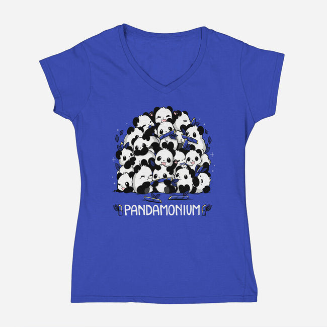 Pandamonium Family-Womens-V-Neck-Tee-Vallina84