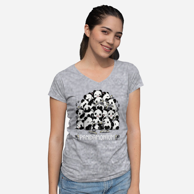 Pandamonium Family-Womens-V-Neck-Tee-Vallina84