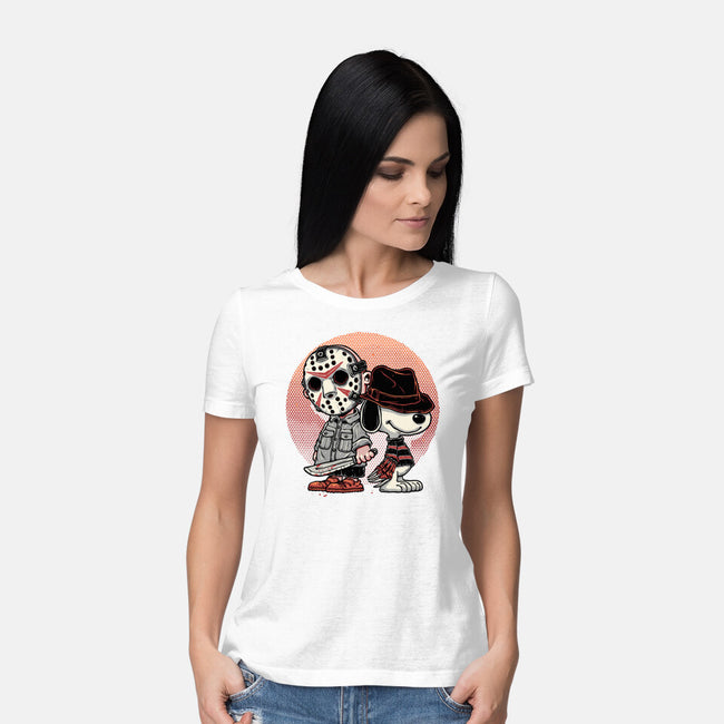 Horror Buddies-Womens-Basic-Tee-glitchygorilla