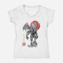 Cthulhu Sumi-E-Womens-V-Neck-Tee-Astrobot Invention