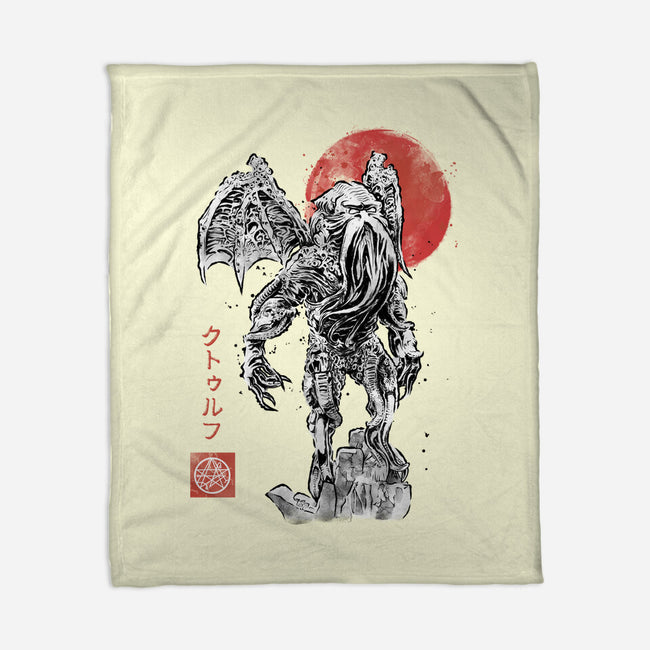 Cthulhu Sumi-E-None-Fleece-Blanket-Astrobot Invention
