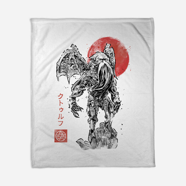 Cthulhu Sumi-E-None-Fleece-Blanket-Astrobot Invention