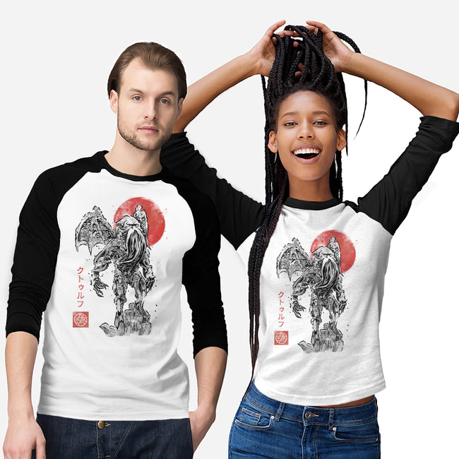 Cthulhu Sumi-E-Unisex-Baseball-Tee-Astrobot Invention