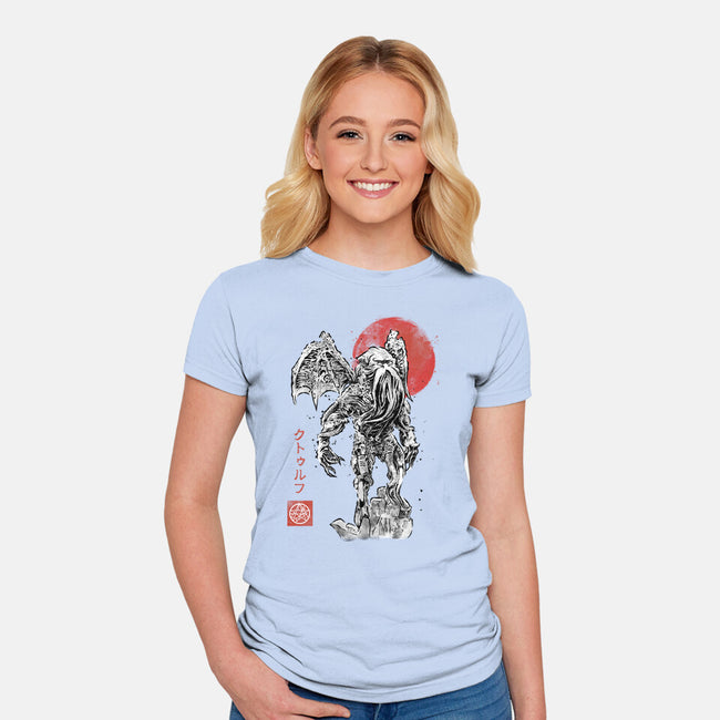 Cthulhu Sumi-E-Womens-Fitted-Tee-Astrobot Invention