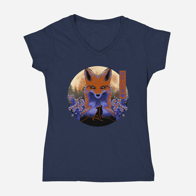 Mysterious Fox-Womens-V-Neck-Tee-rmatix