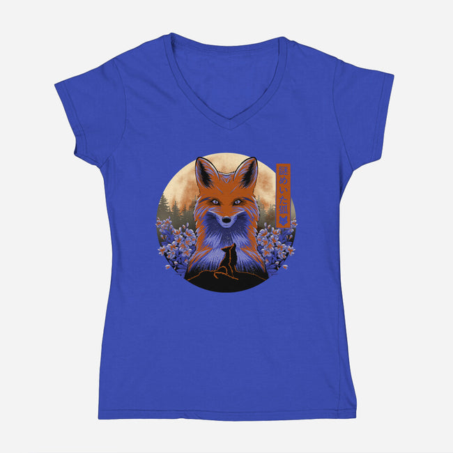 Mysterious Fox-Womens-V-Neck-Tee-rmatix