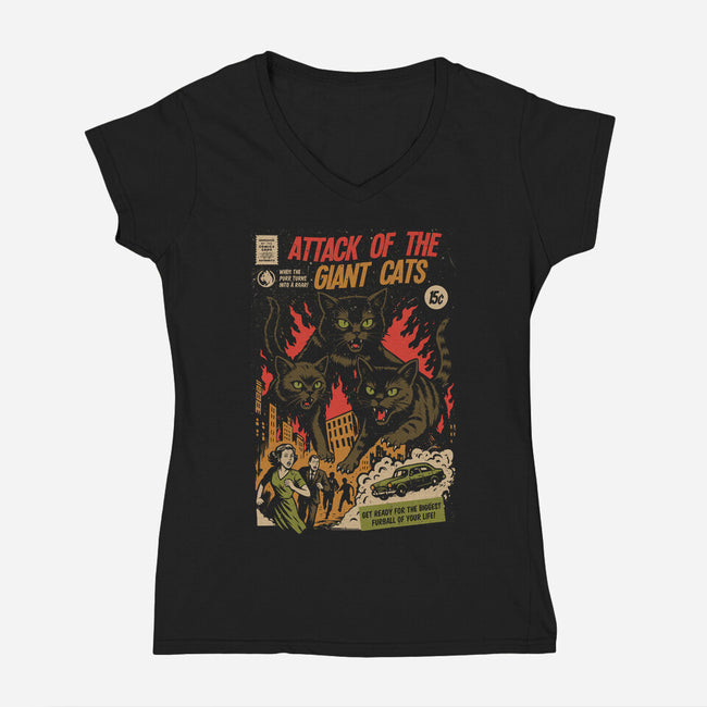 Attack Of The Giant Cats-Womens-V-Neck-Tee-Eoli Studio