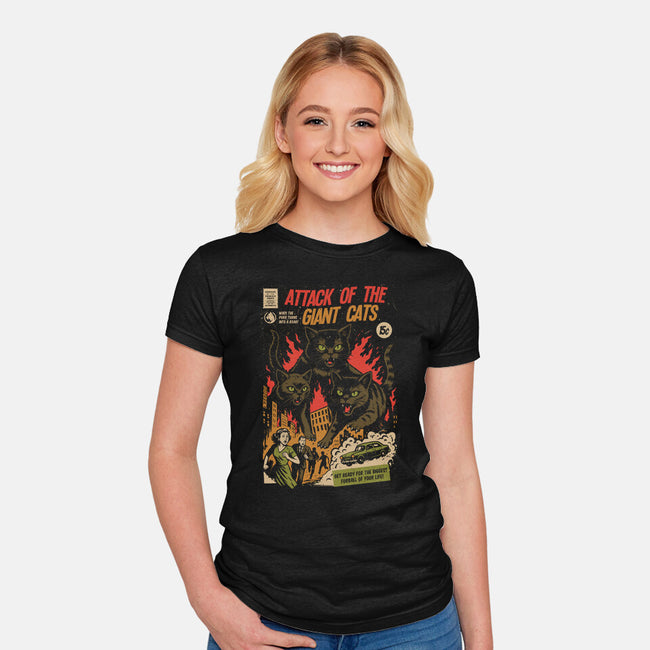 Attack Of The Giant Cats-Womens-Fitted-Tee-Eoli Studio