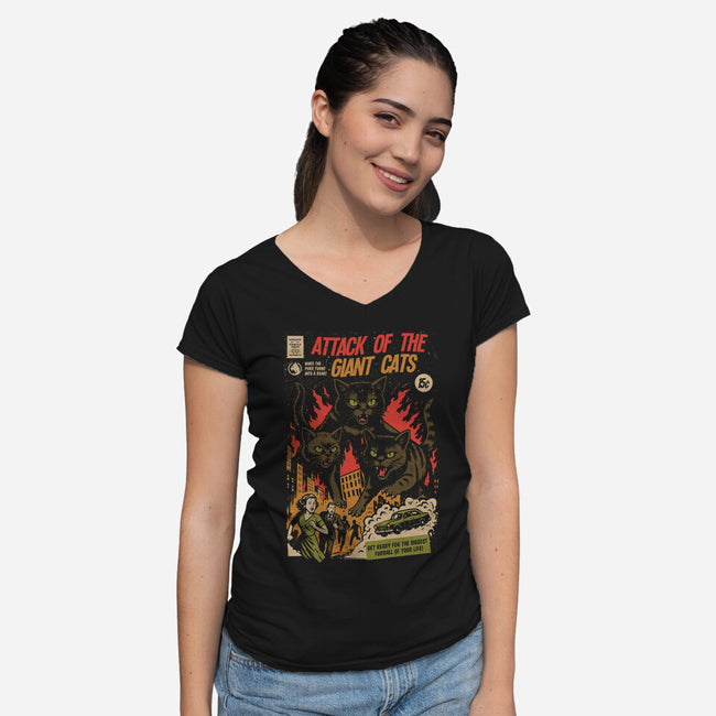 Attack Of The Giant Cats-Womens-V-Neck-Tee-Eoli Studio