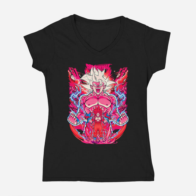Super Saiyian Five Ultra Instinct-Womens-V-Neck-Tee-sarudrawss