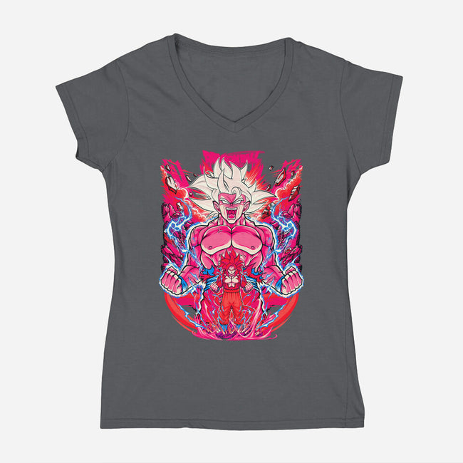Super Saiyian Five Ultra Instinct-Womens-V-Neck-Tee-sarudrawss