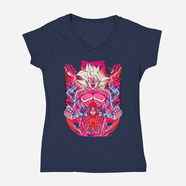 Super Saiyian Five Ultra Instinct-Womens-V-Neck-Tee-sarudrawss