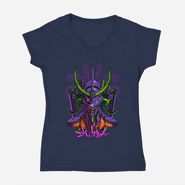 Evangelion Samurai-Womens-V-Neck-Tee-sarudrawss