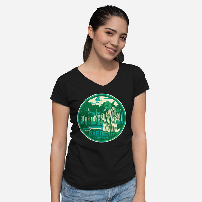 Visit The Swamp Planet-Womens-V-Neck-Tee-CarloJ1956