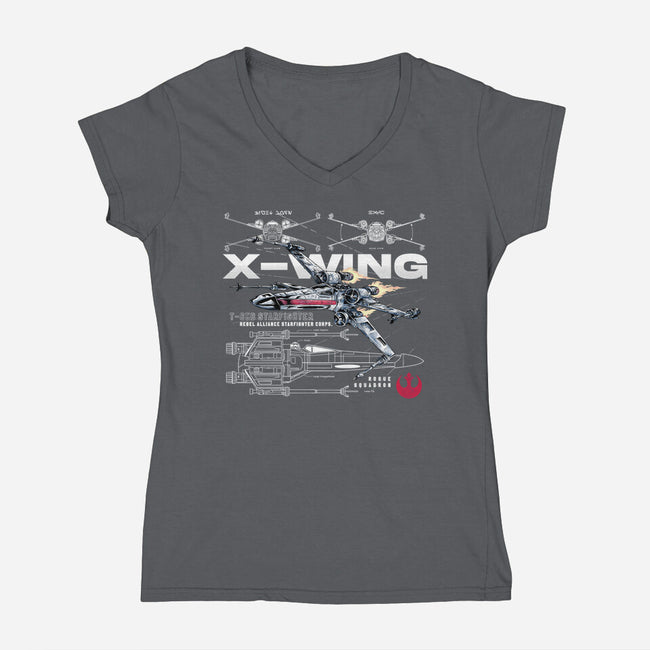 X-wing Rebel Alliance-Womens-V-Neck-Tee-alfbocreative