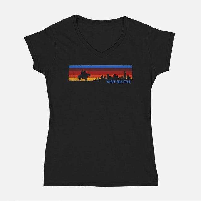 Visit Seattle-Womens-V-Neck-Tee-rocketman_art