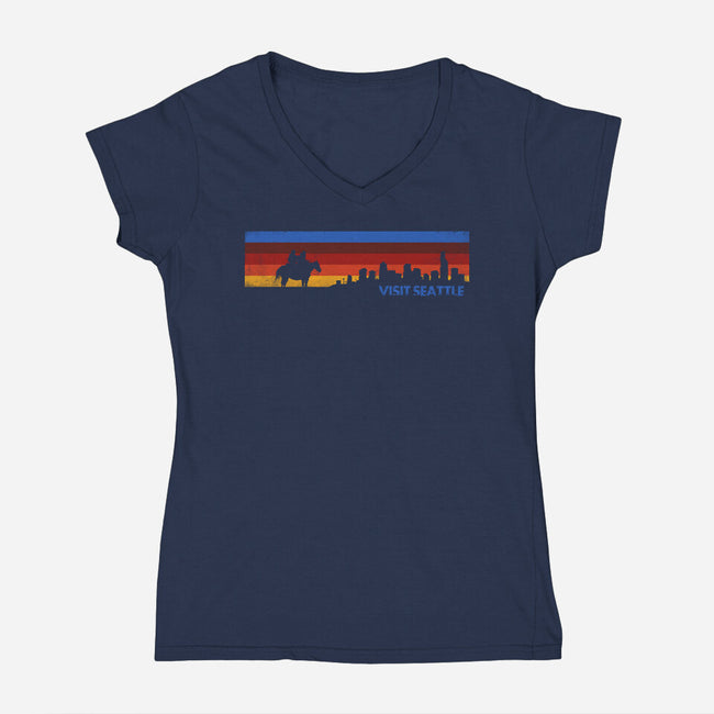Visit Seattle-Womens-V-Neck-Tee-rocketman_art