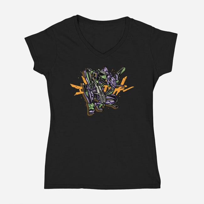 Test Type 01-Womens-V-Neck-Tee-glitchygorilla
