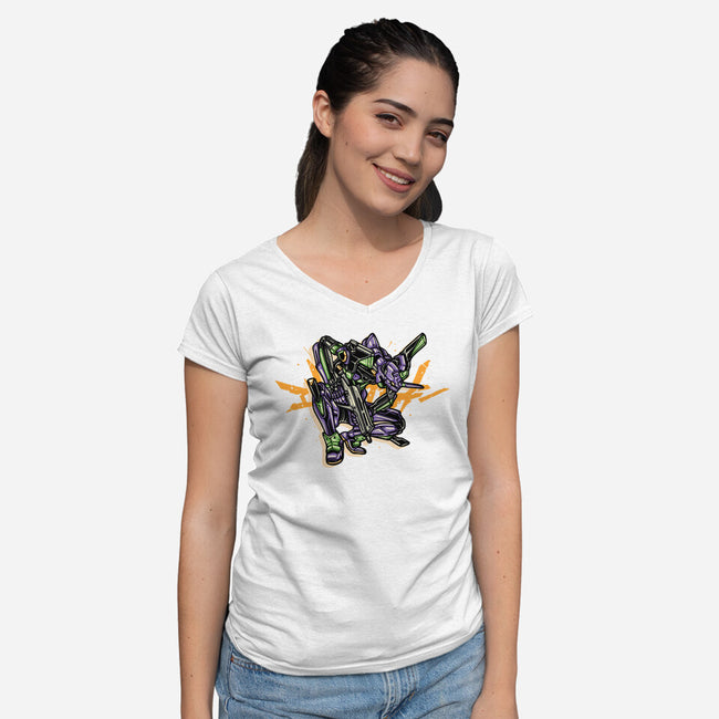 Test Type 01-Womens-V-Neck-Tee-glitchygorilla