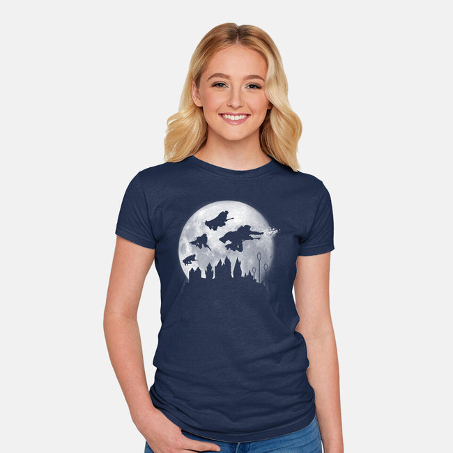 Full Moon Over Hogwarts-Womens-Fitted-Tee-DrMonekers