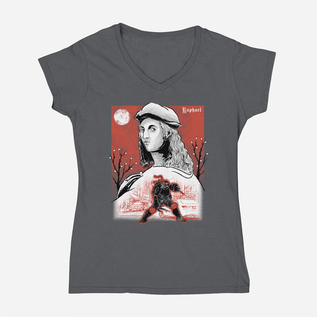 Renaissance Ninja Raphael Sumi-E-Womens-V-Neck-Tee-Astrobot Invention