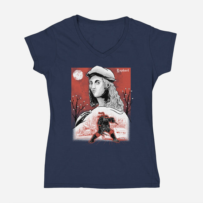 Renaissance Ninja Raphael Sumi-E-Womens-V-Neck-Tee-Astrobot Invention
