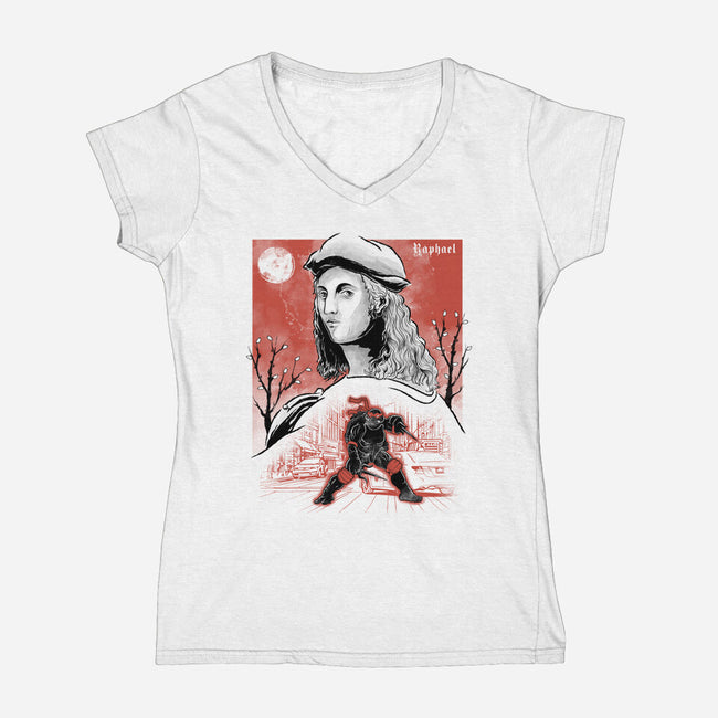 Renaissance Ninja Raphael Sumi-E-Womens-V-Neck-Tee-Astrobot Invention