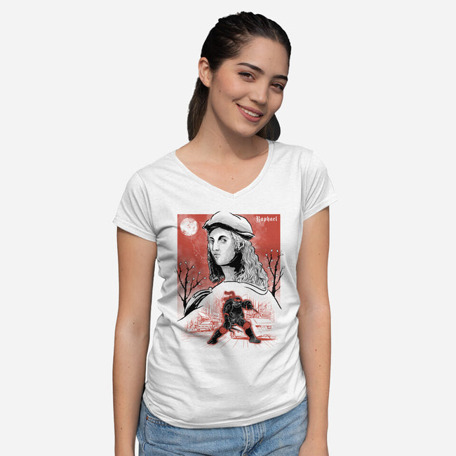 Renaissance Ninja Raphael Sumi-E-Womens-V-Neck-Tee-Astrobot Invention
