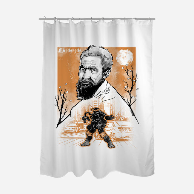 Renaissance Ninja Michelangelo Sumi-E-None-Polyester-Shower Curtain-Astrobot Invention