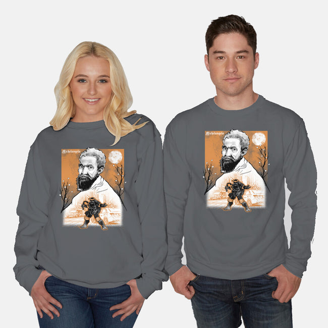 Renaissance Ninja Michelangelo Sumi-E-Unisex-Crew Neck-Sweatshirt-Astrobot Invention